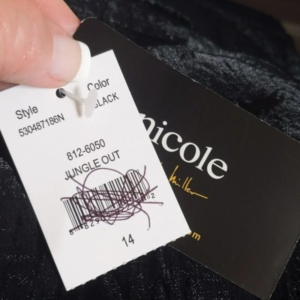 Nicole by Nicole Miller "Jungle Out" black pleated metallic NWT skirt 14 - Picture 8 of 9